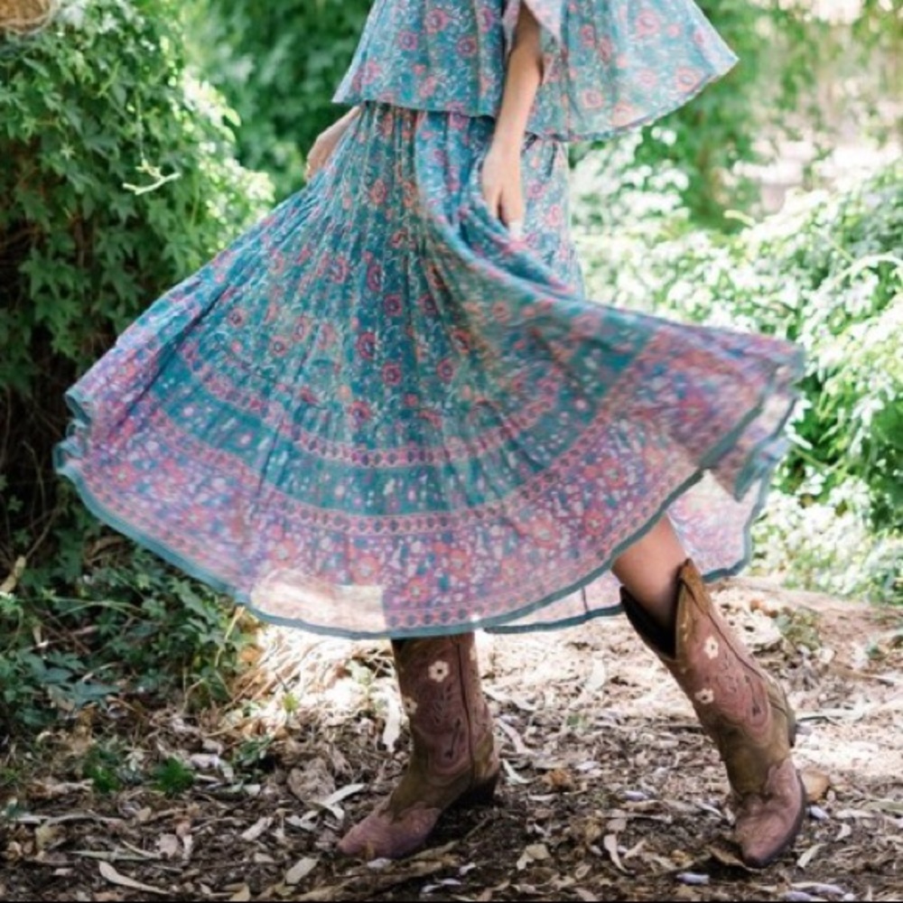 Boutique Boho Blue/Orchid Tiered Full Skirt